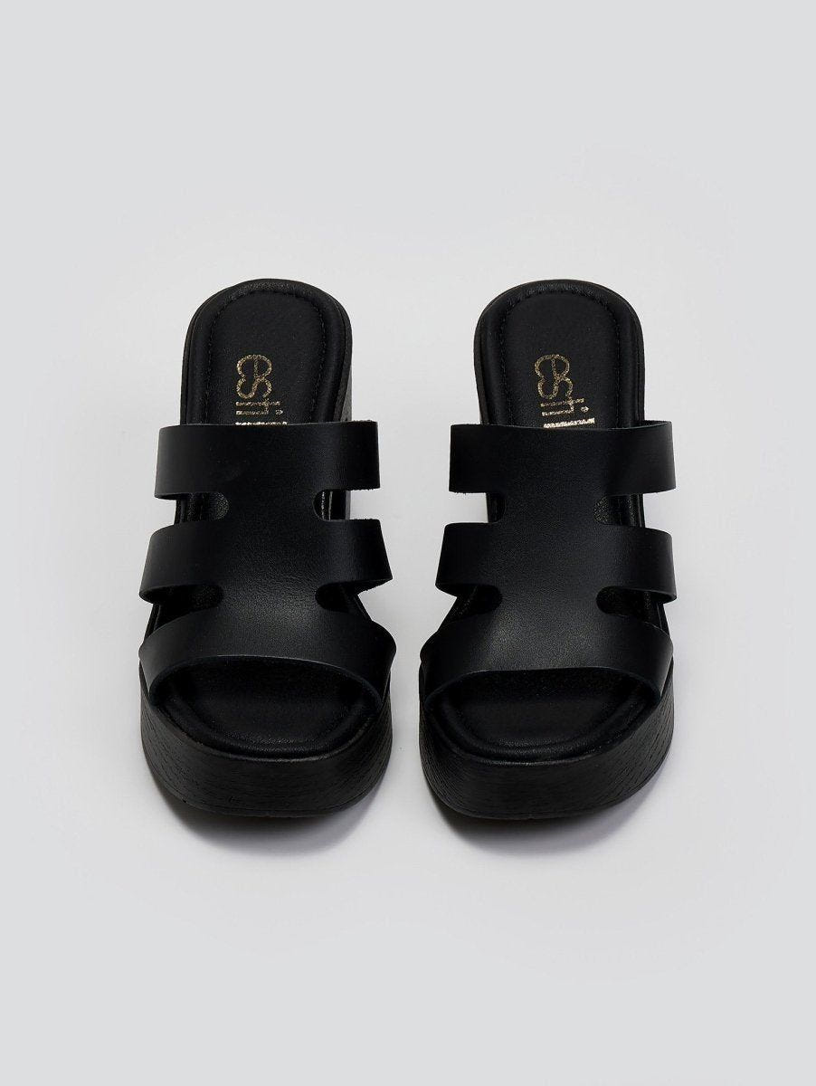 Mules δερμάτινα με ανοίγματα Estil - Μαύρο - thefashionproject.gr - Estil