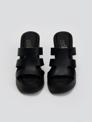 Mules δερμάτινα με ανοίγματα Estil - Μαύρο - thefashionproject.gr - Estil