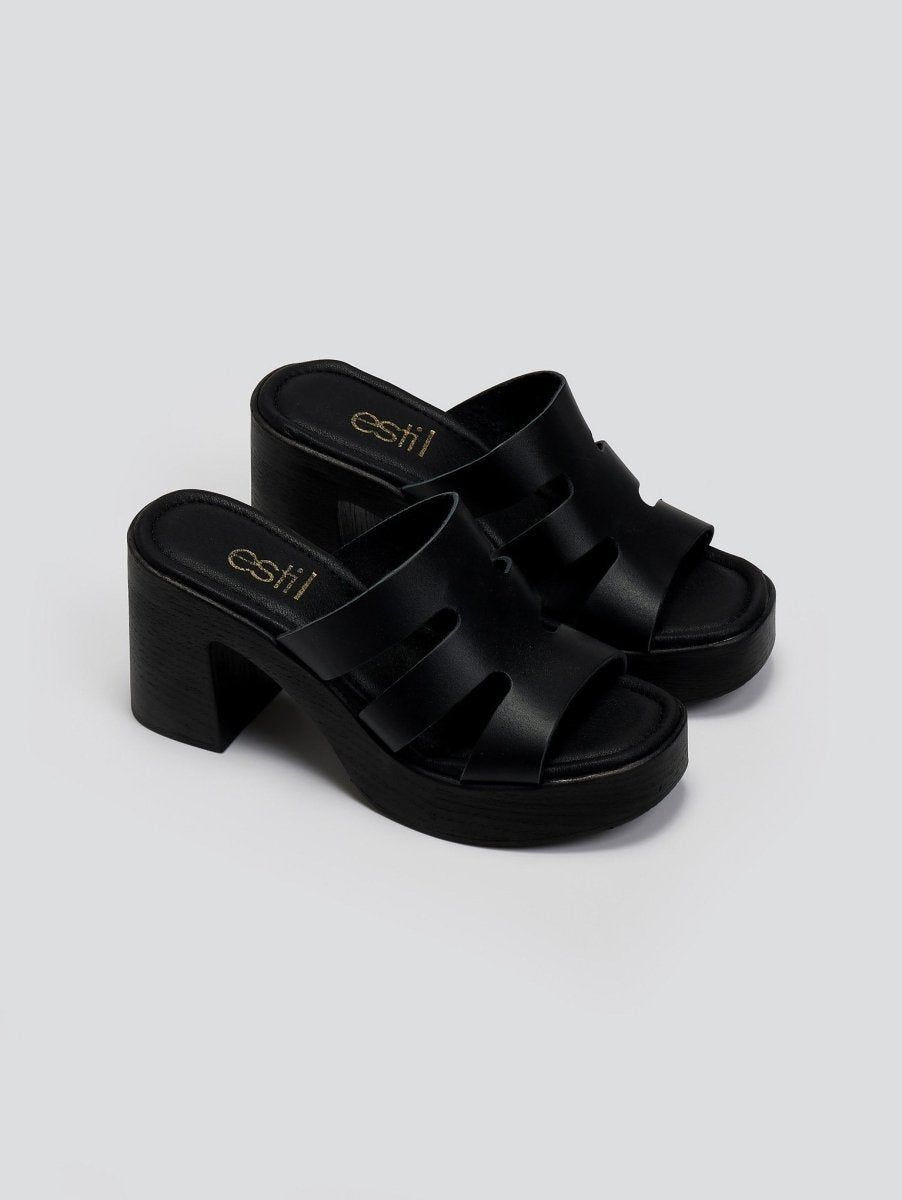 Mules δερμάτινα με ανοίγματα Estil - Μαύρο - thefashionproject.gr - Estil