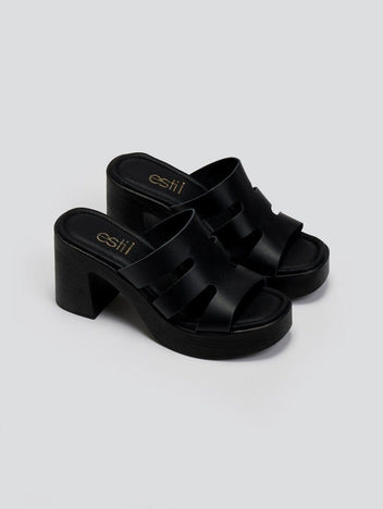 Mules δερμάτινα με ανοίγματα Estil - Μαύρο - thefashionproject.gr - Estil