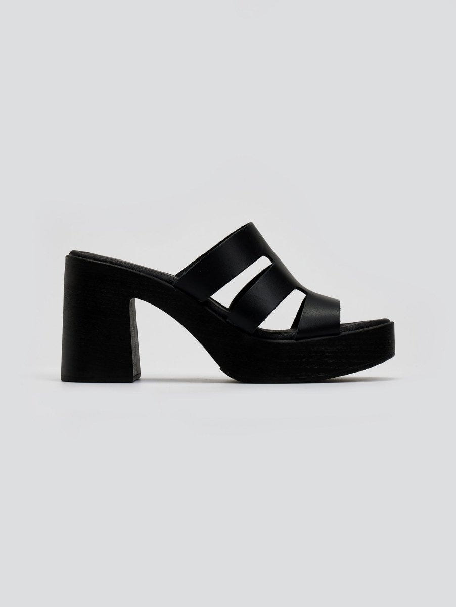 Mules δερμάτινα με ανοίγματα Estil - Μαύρο - thefashionproject.gr - Estil