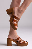 Mules δερμάτινα με ανοίγματα Estil - Ταμπά - thefashionproject.gr - Estil