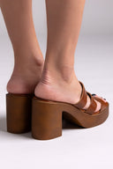 Mules δερμάτινα με ανοίγματα Estil - Ταμπά - thefashionproject.gr - Estil