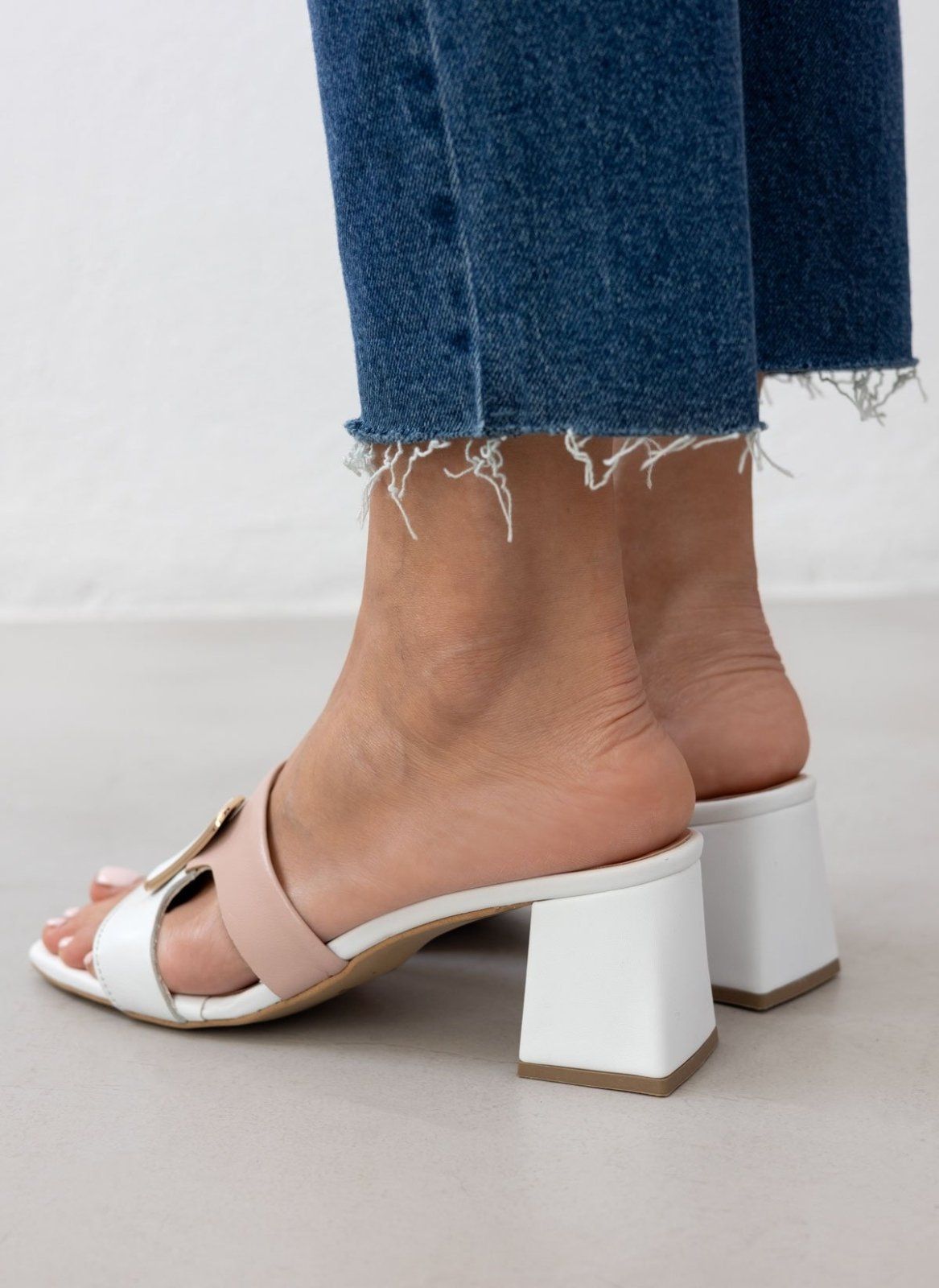 Mules δερμάτινα με διχρωμία Mariella Fabiani 2491/5 - Λευκό/Nude - thefashionproject.gr - Mariella Fabiani
