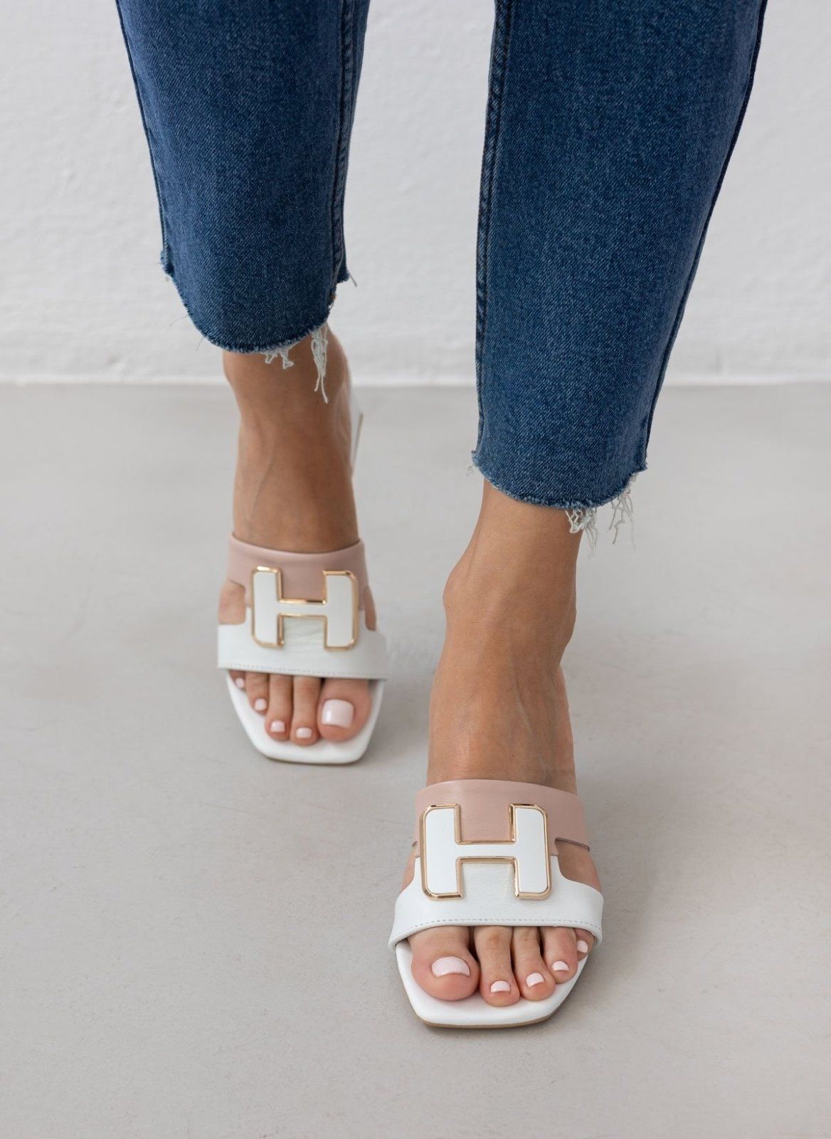 Mules δερμάτινα με διχρωμία Mariella Fabiani 2491/5 - Λευκό/Nude - thefashionproject.gr - Mariella Fabiani