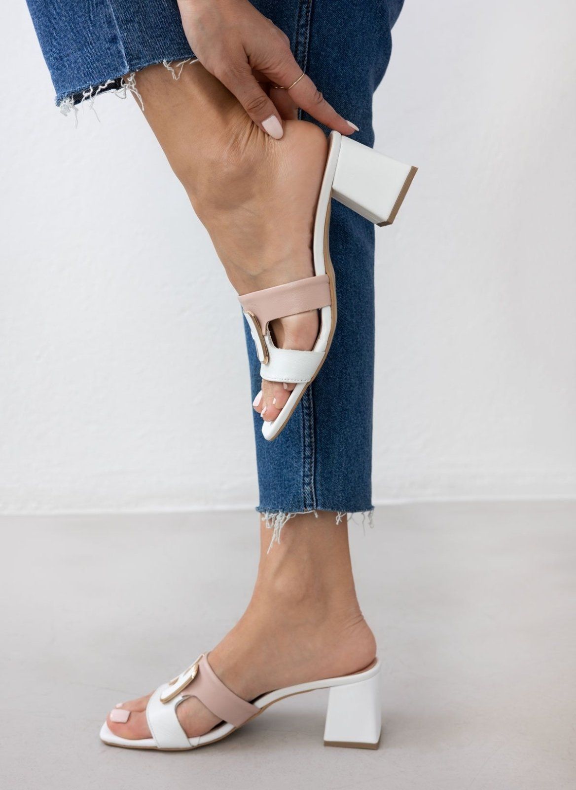 Mules δερμάτινα με διχρωμία Mariella Fabiani 2491/5 - Λευκό/Nude - thefashionproject.gr - Mariella Fabiani