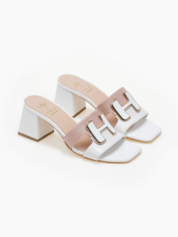 Mules δερμάτινα με διχρωμία Mariella Fabiani 2491/5 - Λευκό/Nude - thefashionproject.gr - Mariella Fabiani