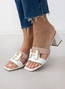 Mules δερμάτινα με διχρωμία Mariella Fabiani 2491/5 - Λευκό/Nude - thefashionproject.gr - Mariella Fabiani