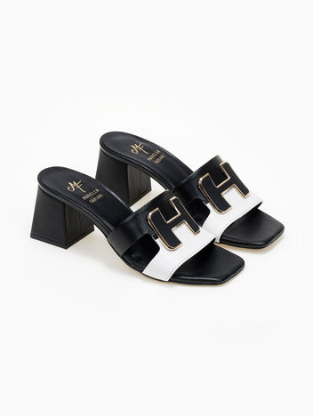 Mules δερμάτινα με διχρωμία Mariella Fabiani 2491/5 - Μαύρο - thefashionproject.gr - Mariella Fabiani