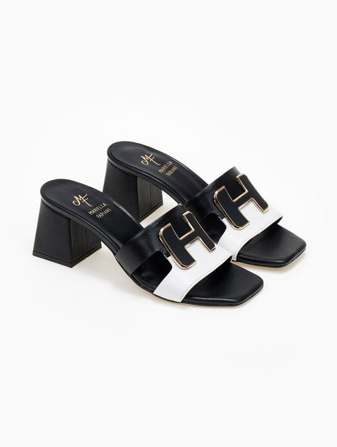Leather Mules Two-Tone - Black
