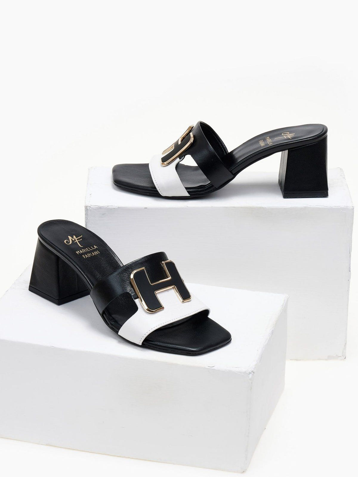 Mules δερμάτινα με διχρωμία Mariella Fabiani 2491/5 - Μαύρο - thefashionproject.gr - Mariella Fabiani