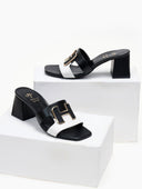Mules δερμάτινα με διχρωμία Mariella Fabiani 2491/5 - Μαύρο - thefashionproject.gr - Mariella Fabiani