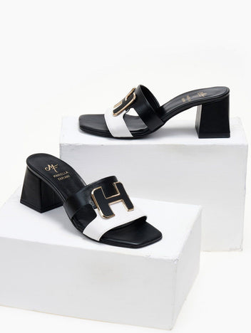 Mules δερμάτινα με διχρωμία Mariella Fabiani 2491/5 - Μαύρο - thefashionproject.gr - Mariella Fabiani