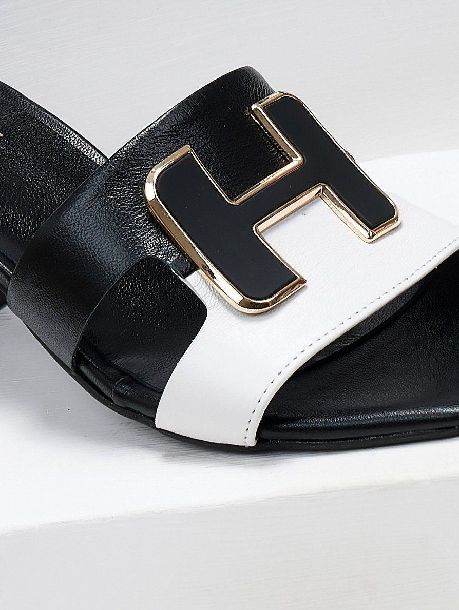 Mules δερμάτινα με διχρωμία Mariella Fabiani 2491/5 - Μαύρο - thefashionproject.gr - Mariella Fabiani