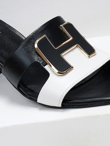 Mules δερμάτινα με διχρωμία Mariella Fabiani 2491/5 - Μαύρο - thefashionproject.gr - Mariella Fabiani