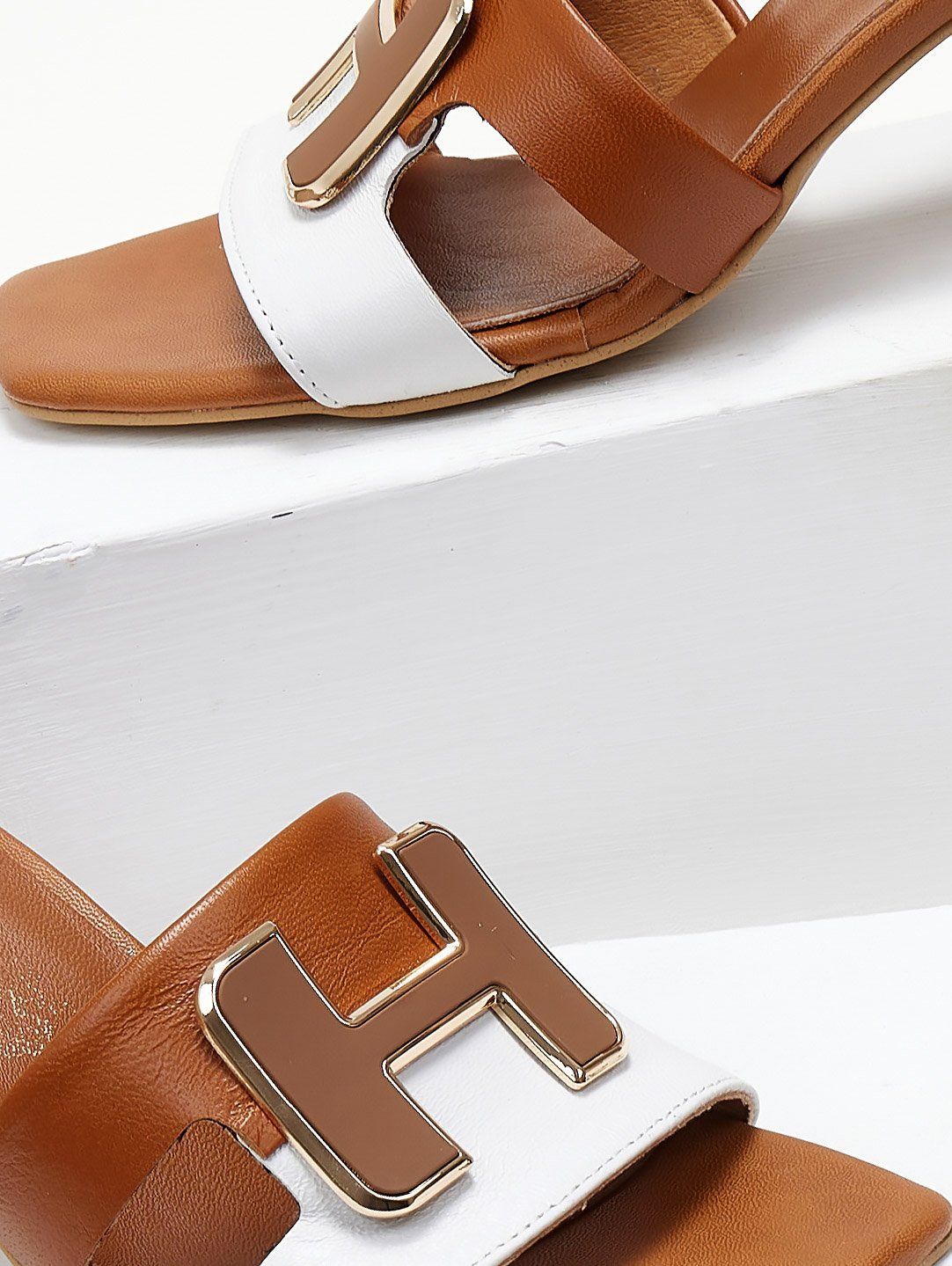 Mules δερμάτινα με διχρωμία Mariella Fabiani 2491/5 - Ταμπά - thefashionproject.gr - Mariella Fabiani