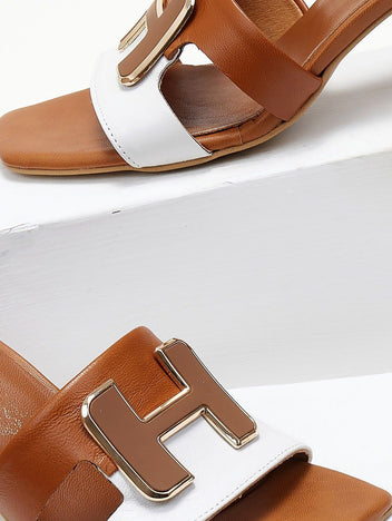Mules δερμάτινα με διχρωμία Mariella Fabiani 2491/5 - Ταμπά - thefashionproject.gr - Mariella Fabiani