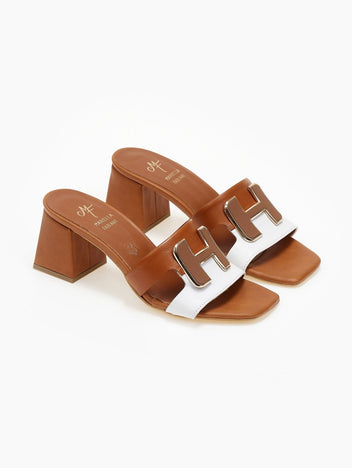 Mules δερμάτινα με διχρωμία Mariella Fabiani 2491/5 - Ταμπά - thefashionproject.gr - Mariella Fabiani