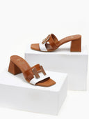 Mules δερμάτινα με διχρωμία Mariella Fabiani 2491/5 - Ταμπά - thefashionproject.gr - Mariella Fabiani