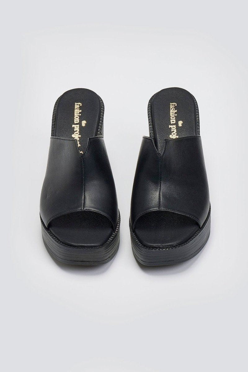 Mules δερμάτινα με φαρδιά φάσα TFP - Μαύρο - thefashionproject.gr - TFP