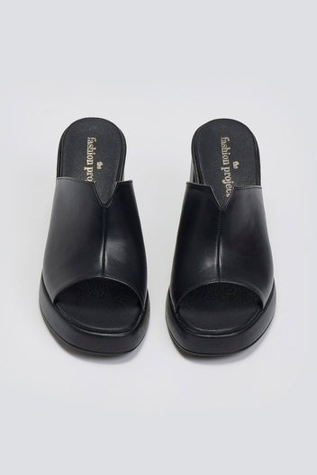 Mules δερμάτινα με φαρδιά φάσα TFP - Μαύρο - thefashionproject.gr - TFP