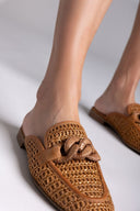 Mules δερμάτινα με ψάθα CARMELA 162311 - Κάμελ - thefashionproject.gr - CARMELA