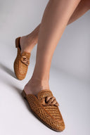Mules δερμάτινα με ψάθα CARMELA 162311 - Κάμελ - thefashionproject.gr - CARMELA