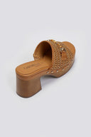 Mules δερμάτινα με ψάθα CARMELA 162334 - Κάμελ - thefashionproject.gr - CARMELA
