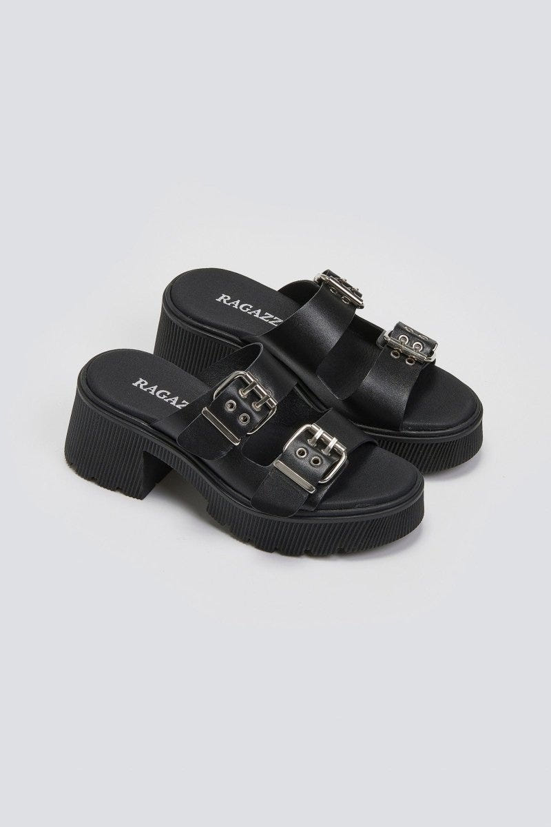 Mules δερμάτινα με τοκάδες Ragazza 01245 - Μαύρο - thefashionproject.gr - RAGAZZA