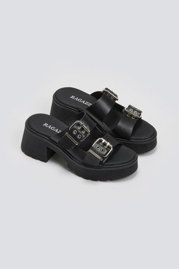 Mules δερμάτινα με τοκάδες Ragazza 01245 - Μαύρο - thefashionproject.gr - RAGAZZA
