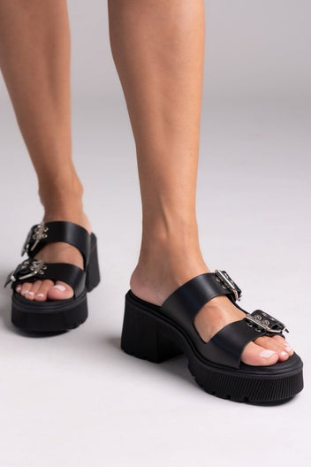 Mules δερμάτινα με τοκάδες Ragazza 01245 - Μαύρο - thefashionproject.gr - RAGAZZA