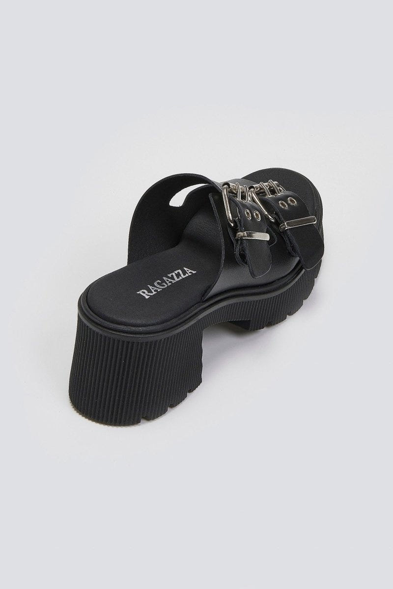 Mules δερμάτινα με τοκάδες Ragazza 01245 - Μαύρο - thefashionproject.gr - RAGAZZA