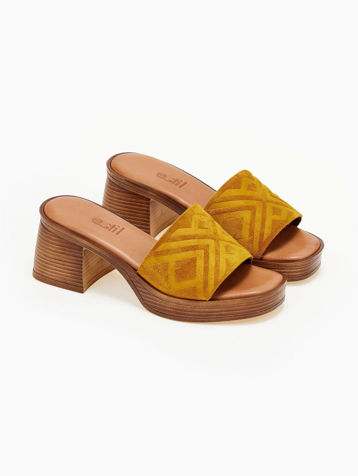 Mules καστόρινα με ανάγλυφο σχέδιο estil - Κίτρινο - thefashionproject.gr - Estil