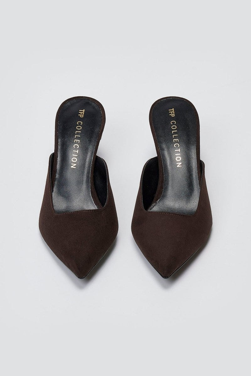 Mules Kitten Heel TFP - Brown Suede - thefashionproject.gr - TFP