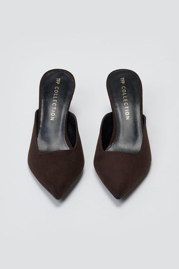 Mules Kitten Heel TFP - Brown Suede - thefashionproject.gr - TFP