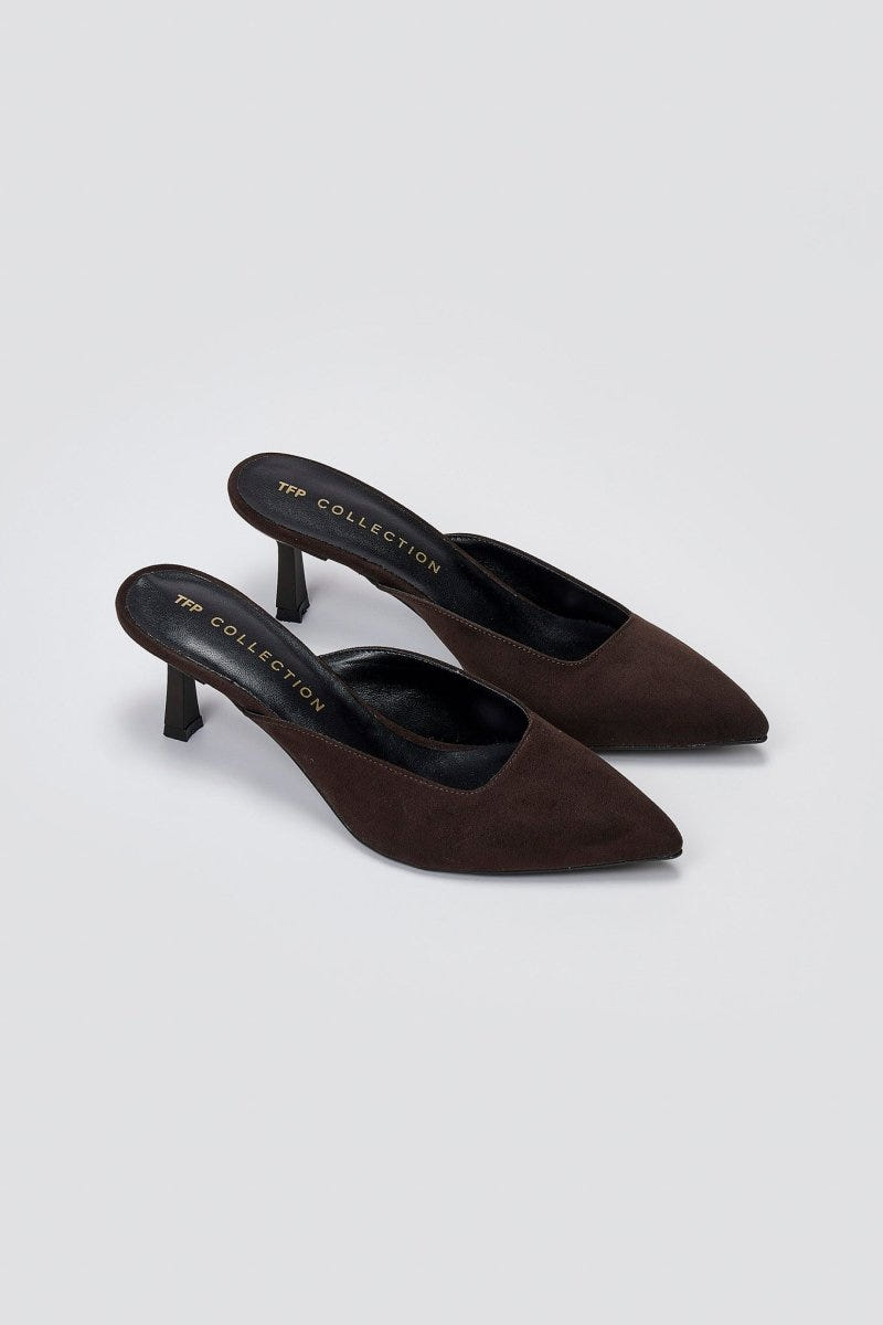 Mules Kitten Heel TFP - Brown Suede - thefashionproject.gr - TFP