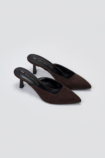 Mules Kitten Heel TFP - Brown Suede - thefashionproject.gr - TFP