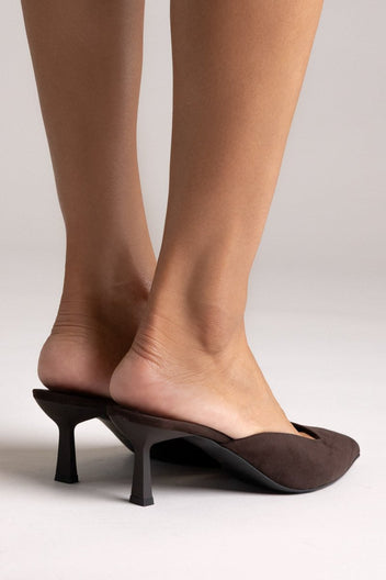 Mules Kitten Heel TFP - Brown Suede - thefashionproject.gr - TFP