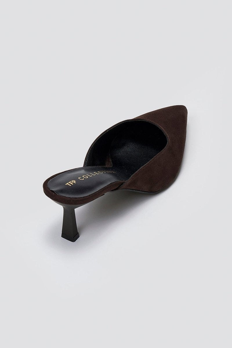 Mules Kitten Heel TFP - Brown Suede - thefashionproject.gr - TFP