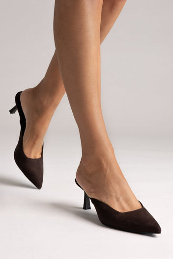 Mules Kitten Heel TFP - Brown Suede - thefashionproject.gr - TFP