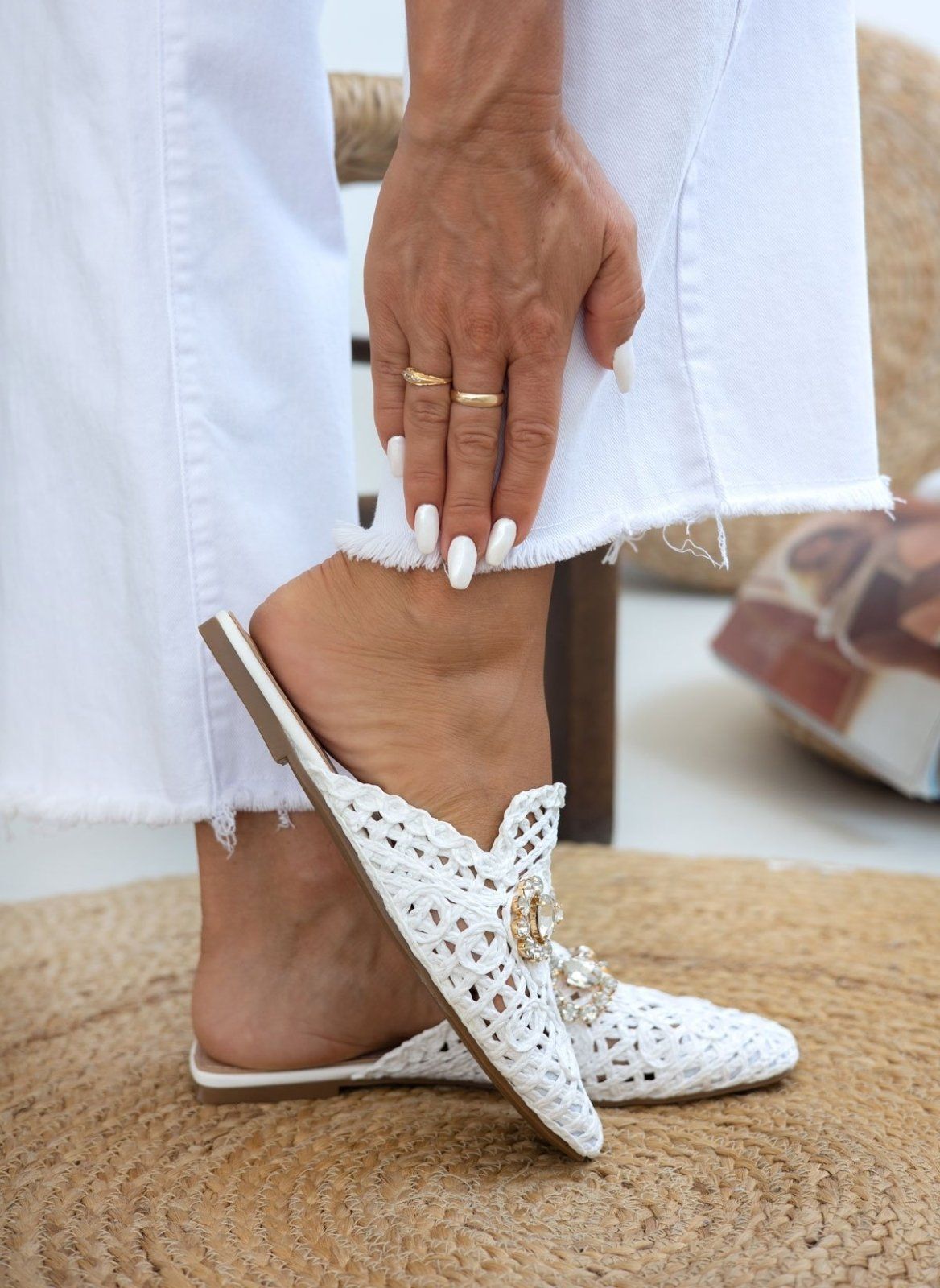 Mules κλειστά από ψάθα - Λευκό - thefashionproject.gr - ERYNN
