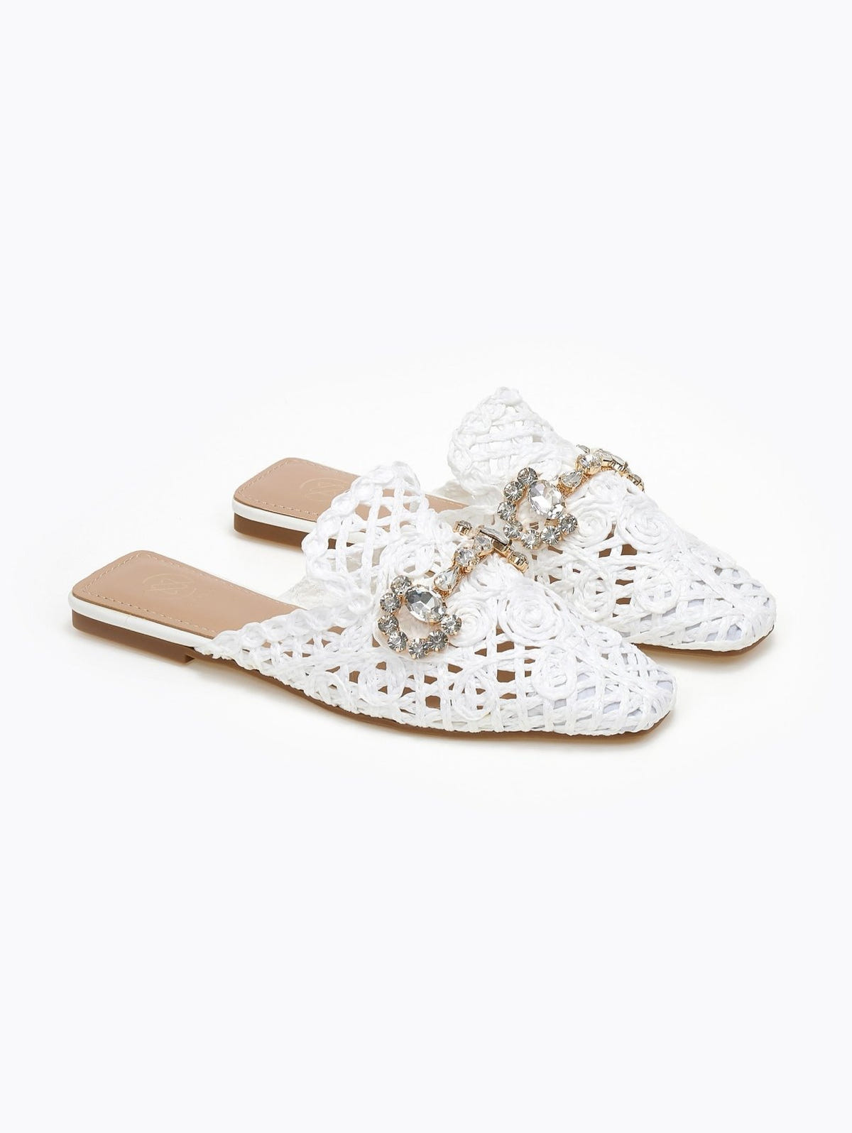 Mules κλειστά από ψάθα - Λευκό - thefashionproject.gr - ERYNN