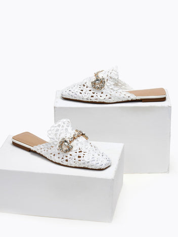 Mules κλειστά από ψάθα - Λευκό - thefashionproject.gr - ERYNN
