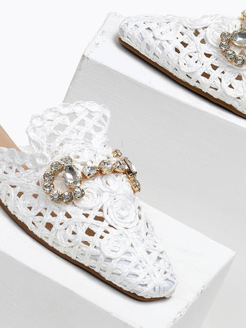 Mules κλειστά από ψάθα - Λευκό - thefashionproject.gr - ERYNN
