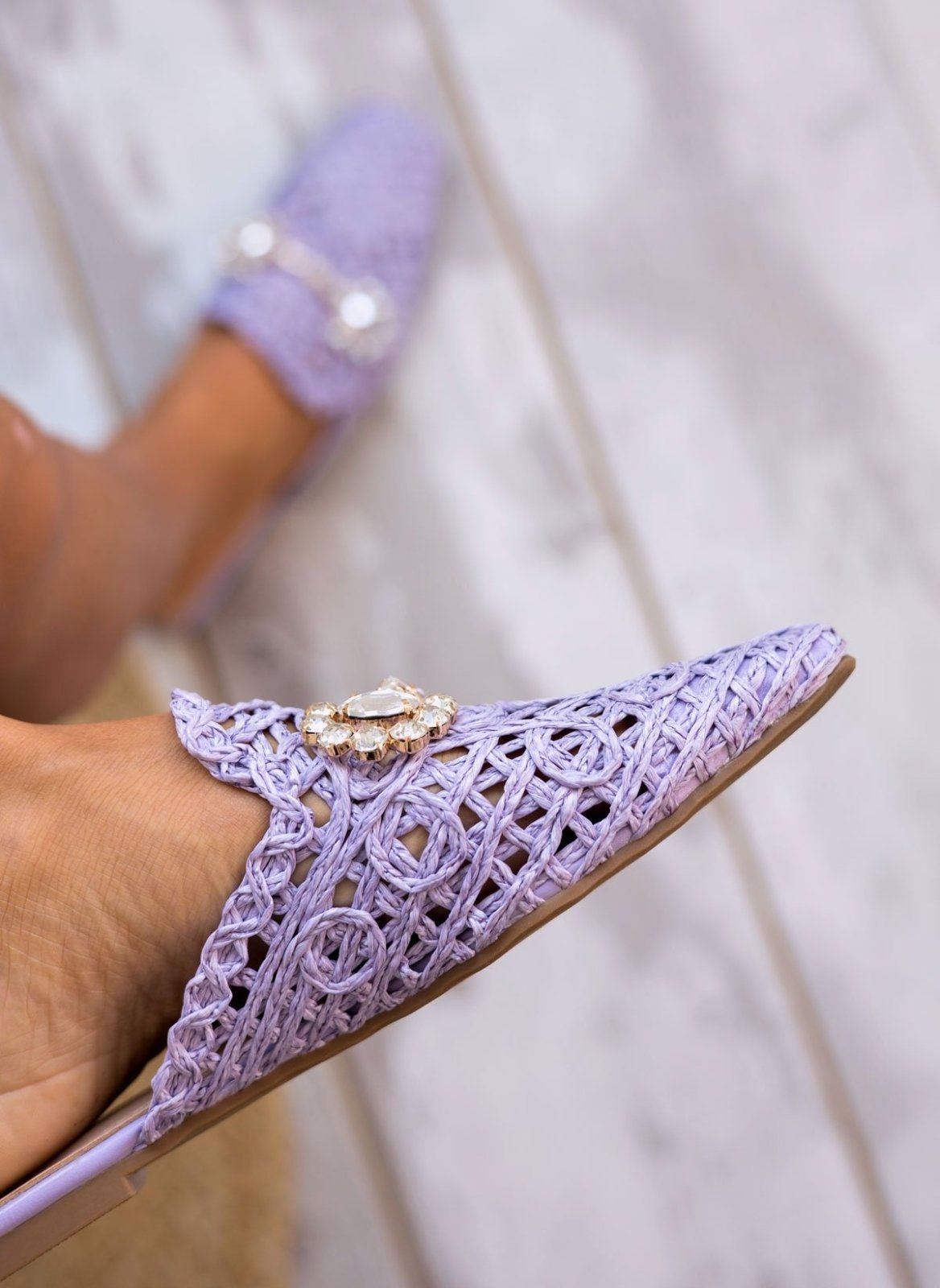 Mules κλειστά από ψάθα - Λιλά - thefashionproject.gr - ERYNN