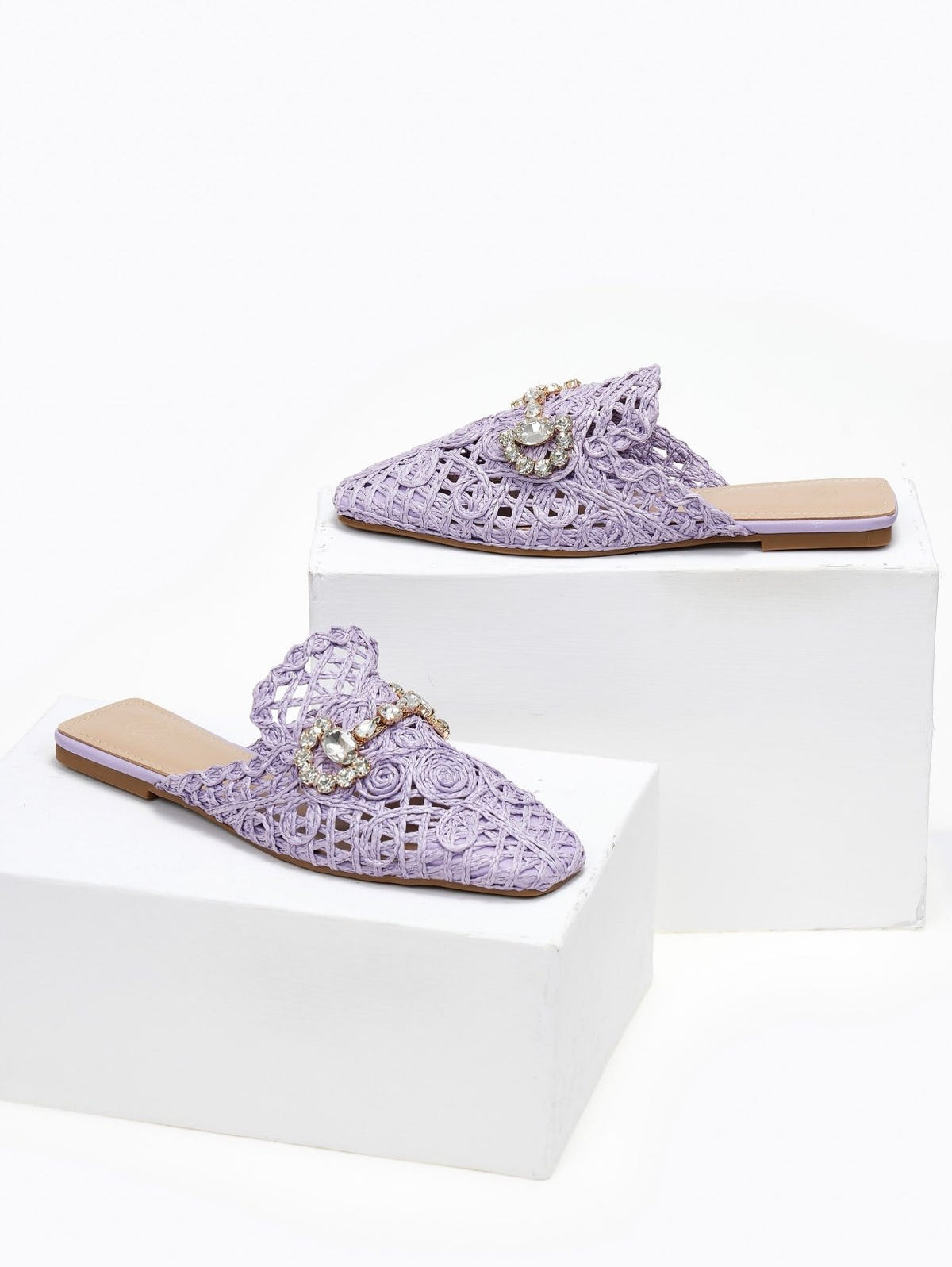 Mules κλειστά από ψάθα - Λιλά - thefashionproject.gr - ERYNN