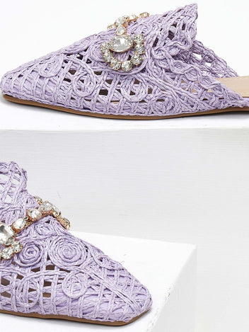 Mules κλειστά από ψάθα - Λιλά - thefashionproject.gr - ERYNN