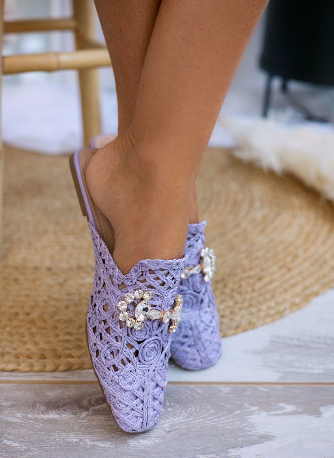 Mules κλειστά από ψάθα - Λιλά - thefashionproject.gr - ERYNN