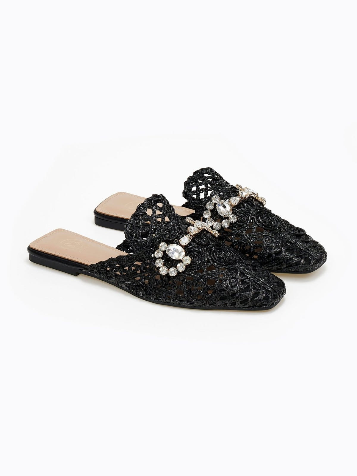 Mules κλειστά από ψάθα - Μαύρο - thefashionproject.gr - ERYNN