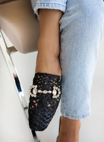 Mules κλειστά από ψάθα - Μαύρο - thefashionproject.gr - ERYNN